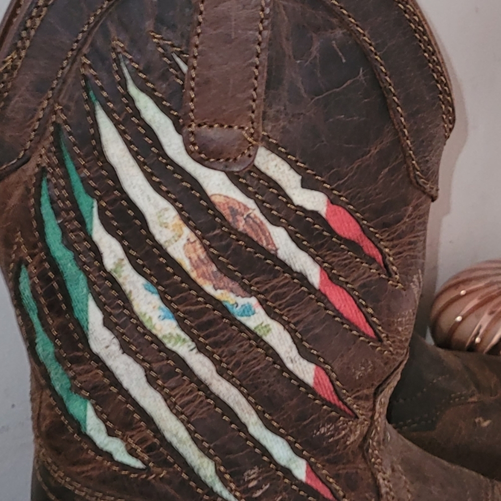 New Rank 45 Western Mexican Flag Cowboy Cowgirl Boots Sz 37.5 - Picture 3 of 10